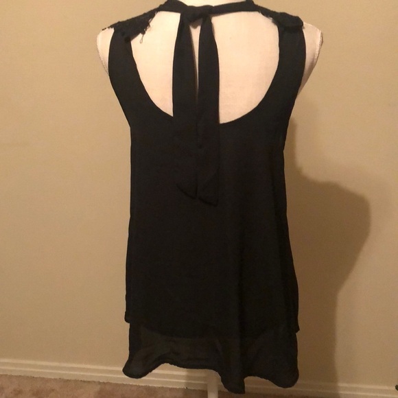 Nella Fantasia black top with crochet yoke, medium - Picture 2 of 6